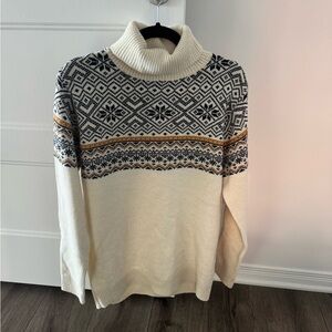 Simons Cream and Black Nordic Turtleneck Sweater